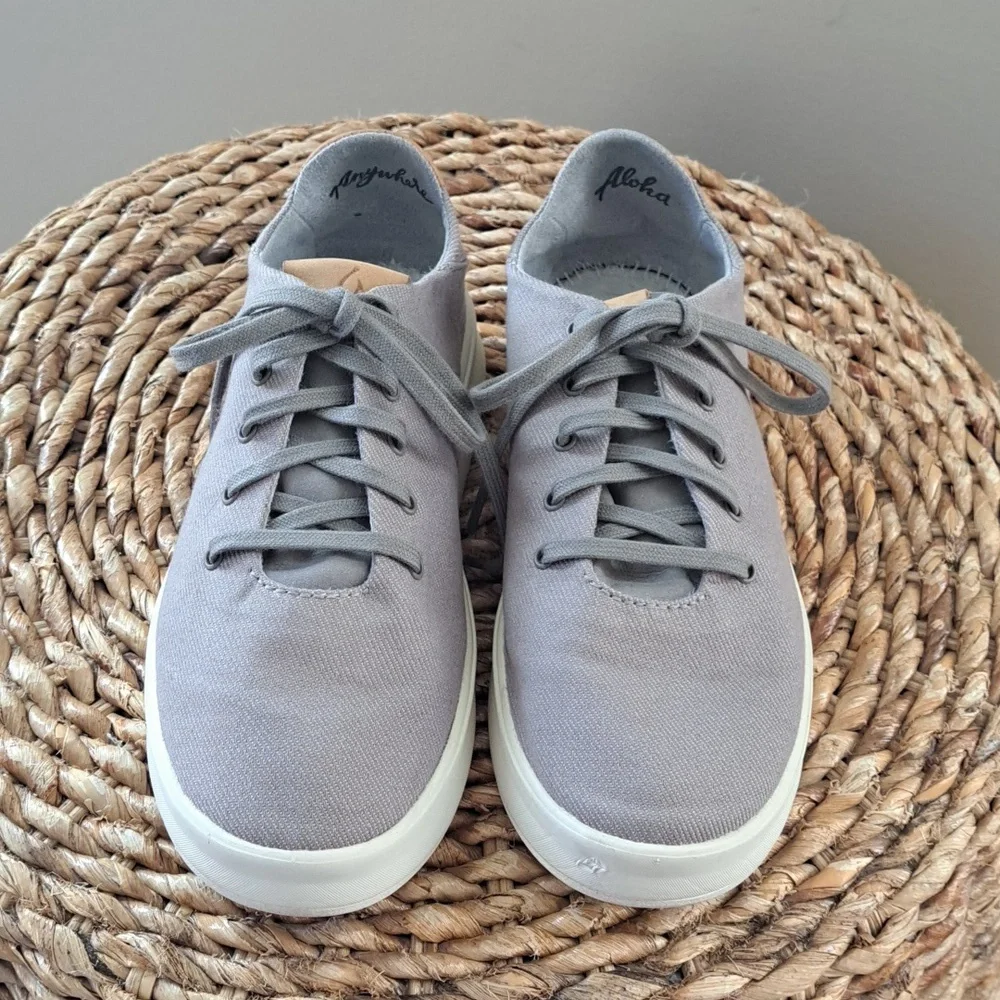 Olukai Women's Kiihele Li‎ Canvas Sneaker Fog Gray Drop in Heel Size 7 / EUR 37